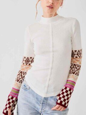 Free People We The Free women's thermal top with cuffs and crochet details